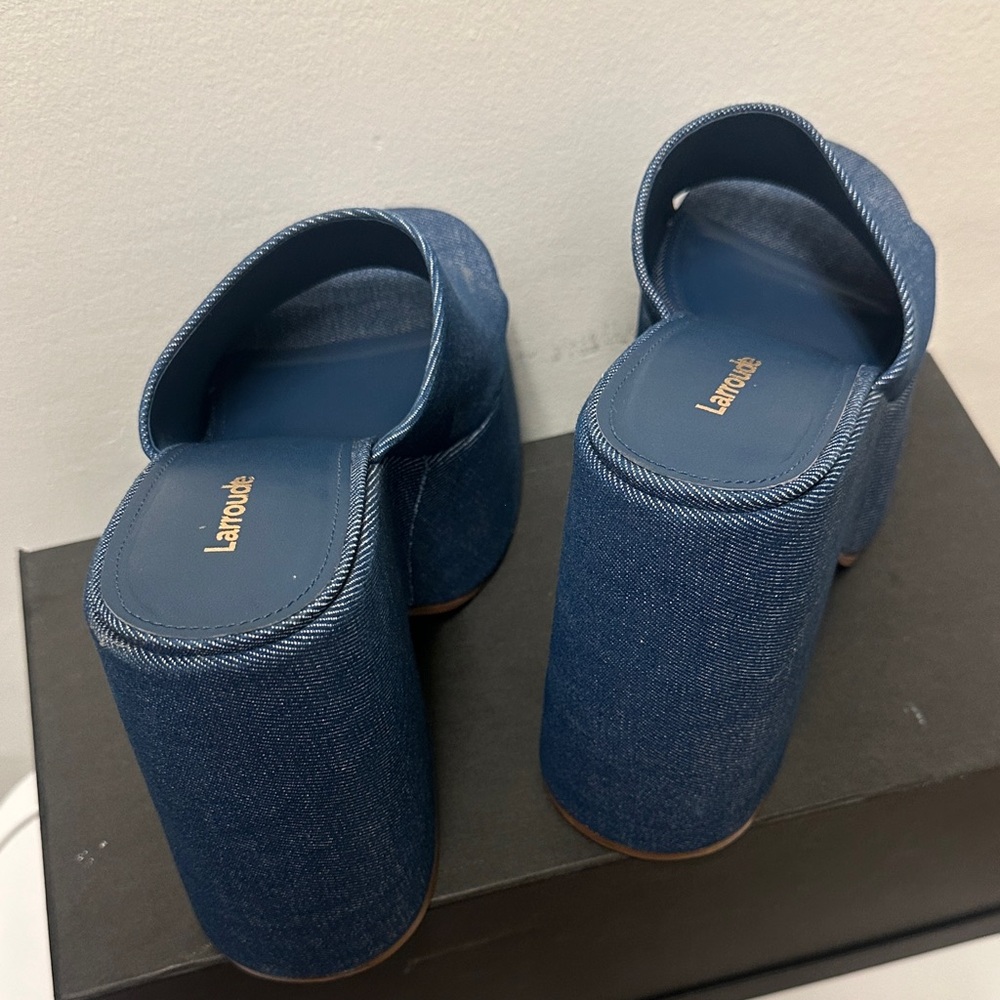 LARROUDE Women's Wanda Slip On
Platform Denim Slides In Blue Platform Sandals - Picture 15 of 16